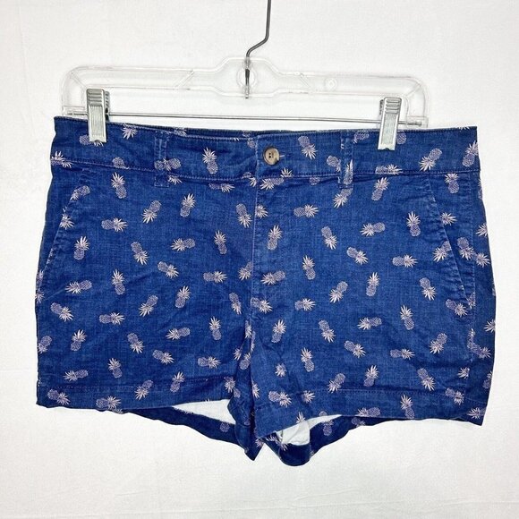 Gap For Good Womens Sz 6 Pineapple Patterned 3'' Short Summer Navy Blue Pink - Picture 1 of 4